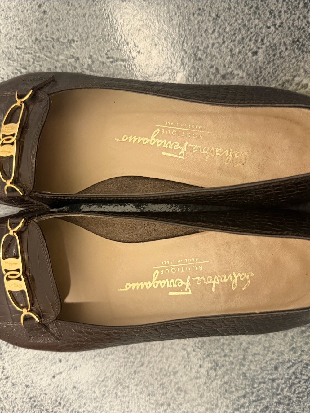 Salvatore Ferragamo Dark Brown Leather Loafers with Gold Bit
